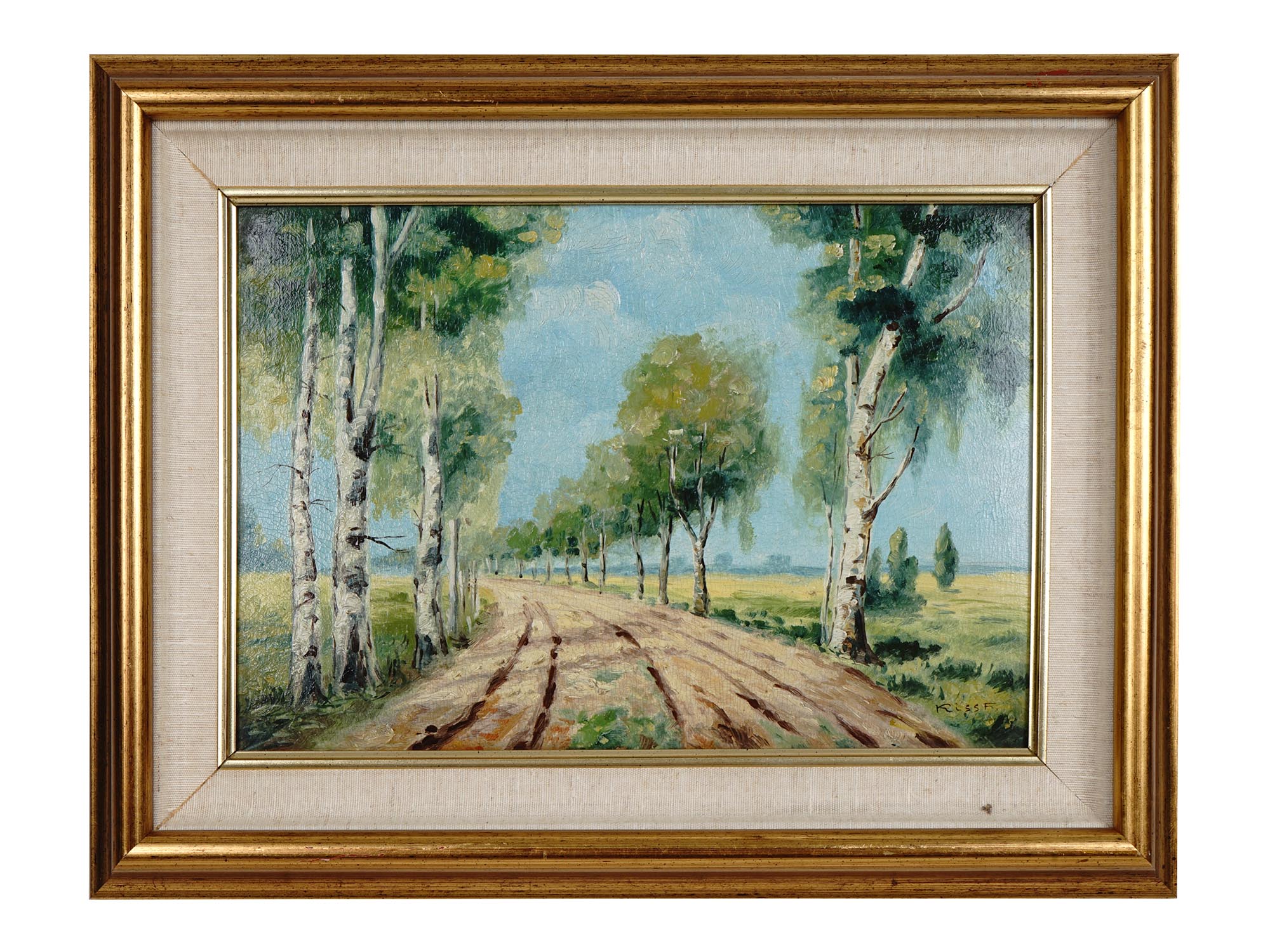 OIL PAINTING COUNTRY ROAD LANDSCAPE SIGNED KISS F PIC-0